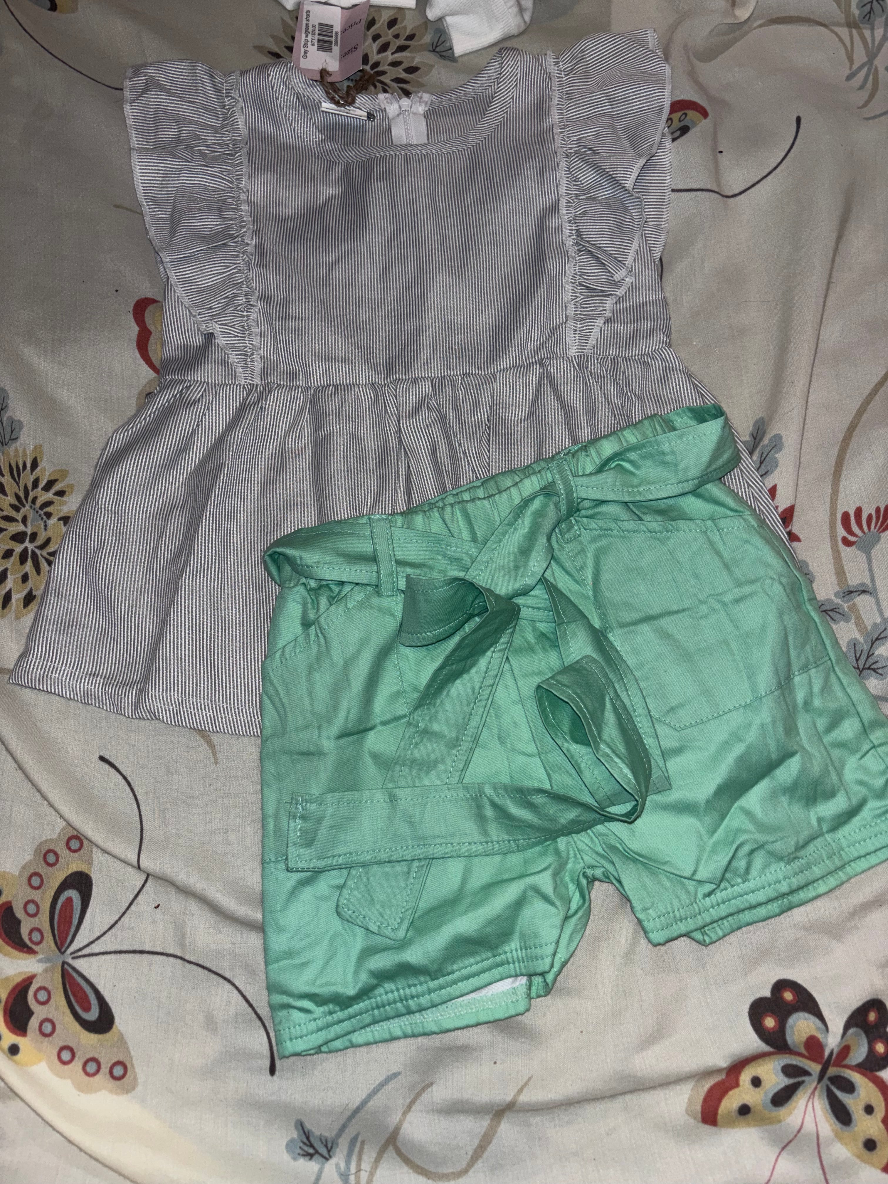 Turquoise Sleeve Less Shorts Set