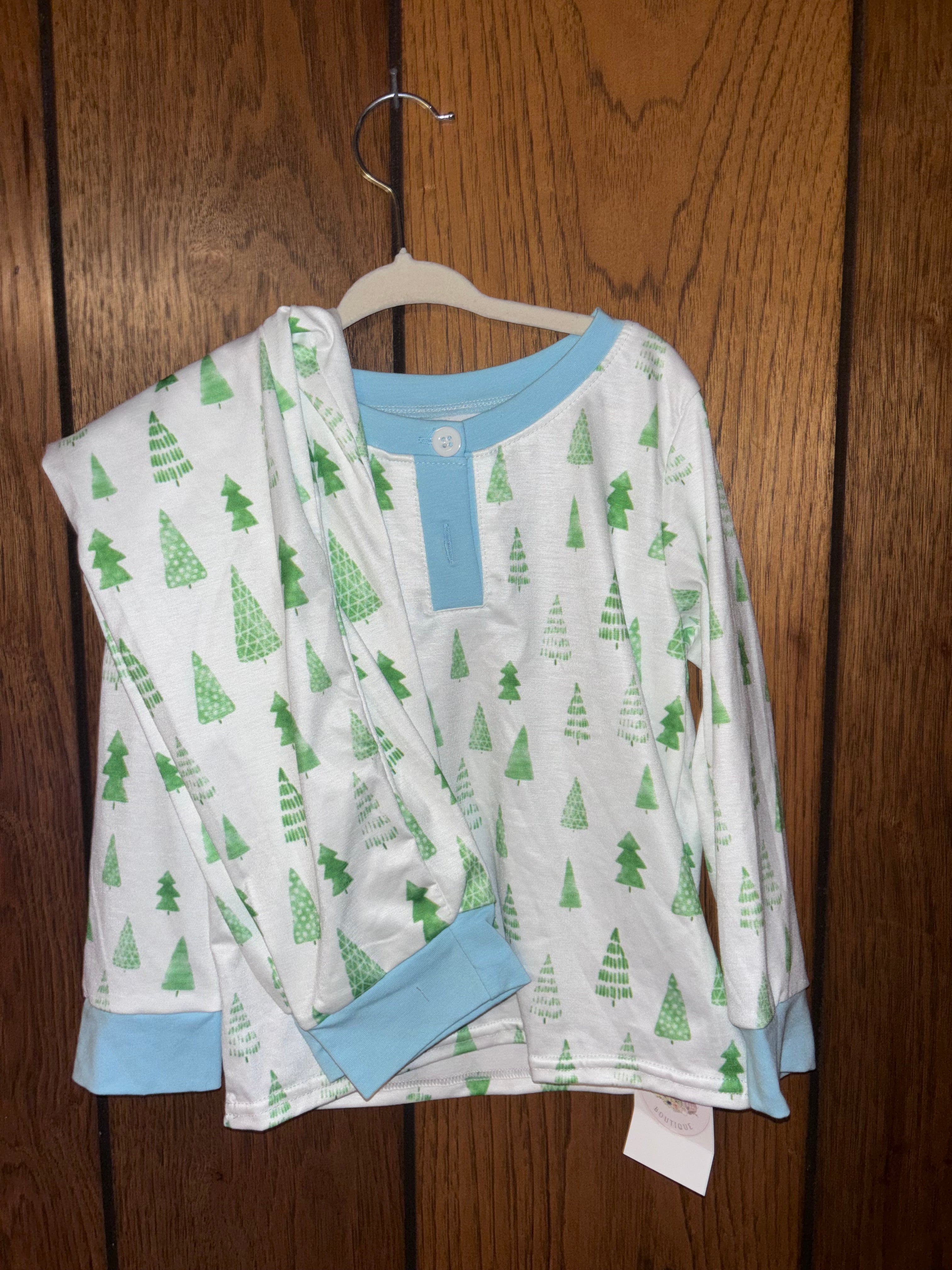 Blue Christmas Tree Pajama Set